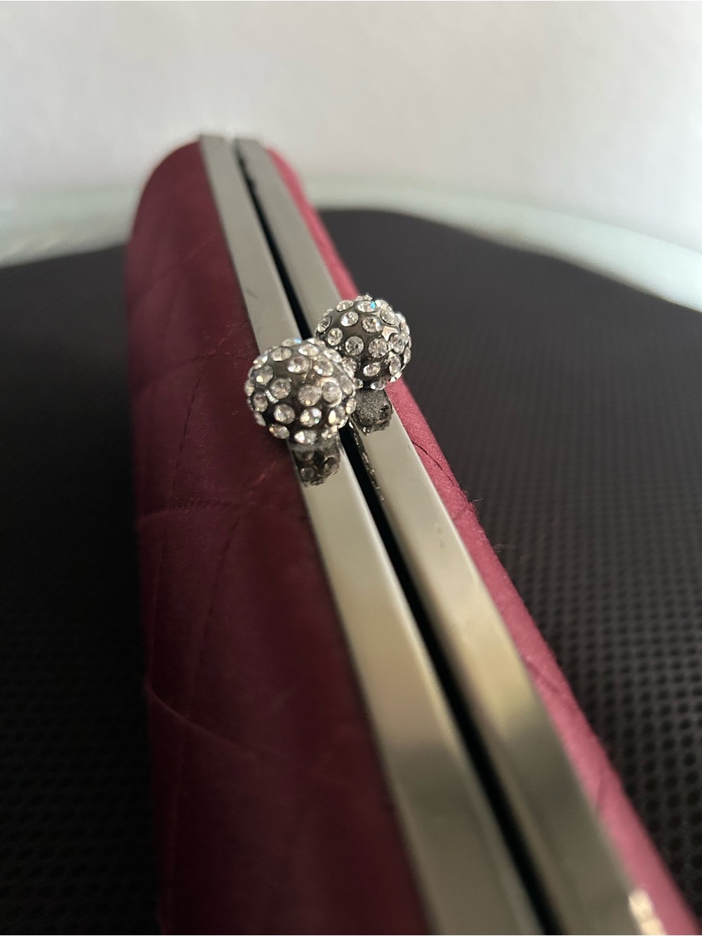 Plum Quilted Evening Clutch with Crystal Ball Kiss Lock